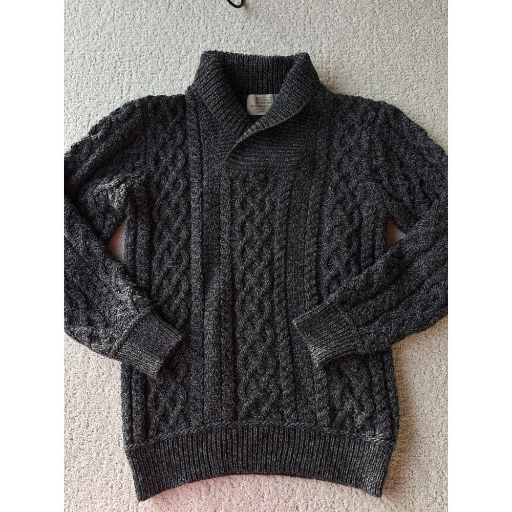 Aran Islands Fisherman Shawl Knit Cardigan Sweater Women's Small Gray Wool